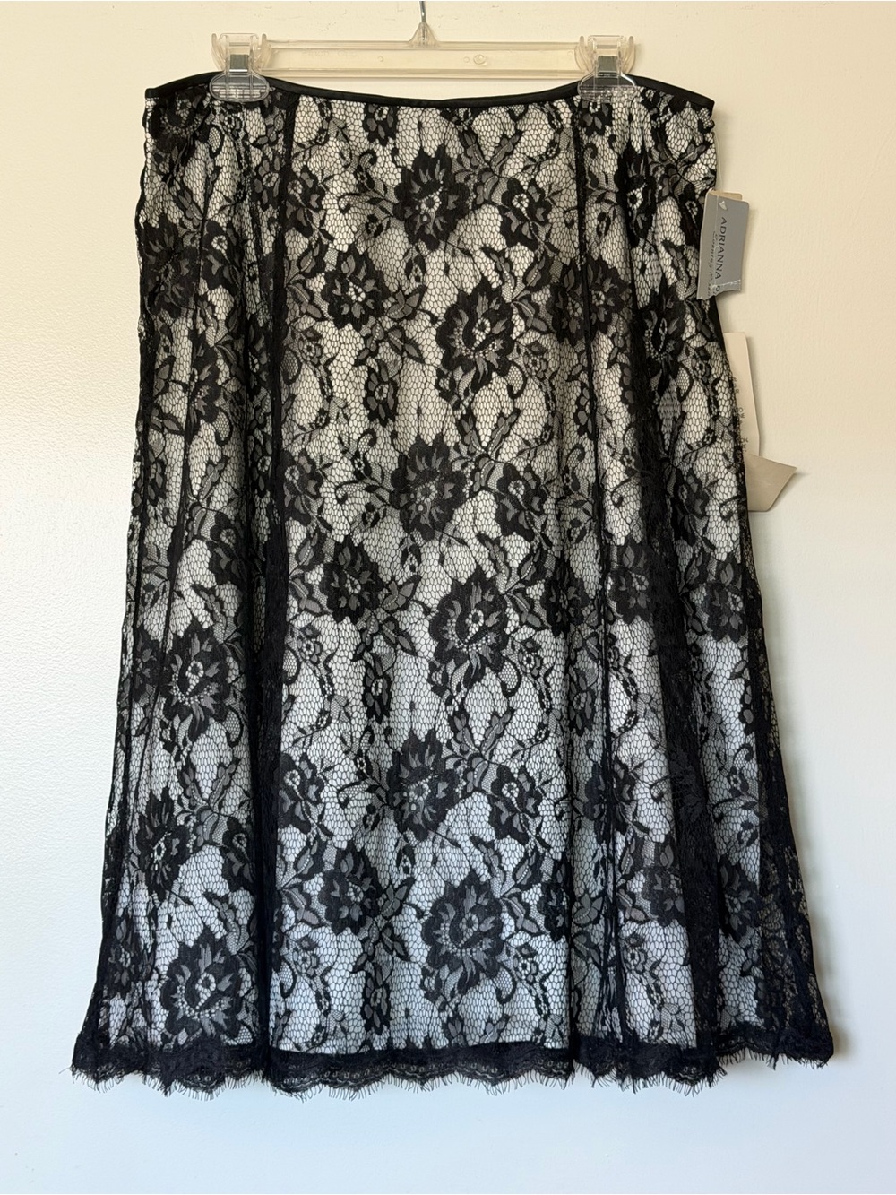 Adrianna Papell Evening Black Lace A-Line Skirt Size 14 NWT